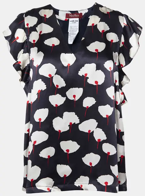 Max Mara Studio Black Floral Print Silk Satin Blouse M