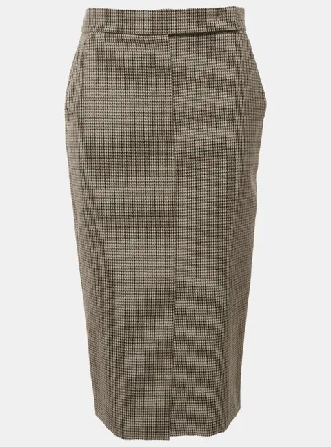 Max Mara Sfilata Beige Houndstooth Wool Midi Skirt S