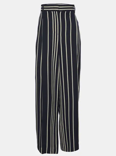 Max Mara Navy Blue/White Striped Wide Leg Trousers S