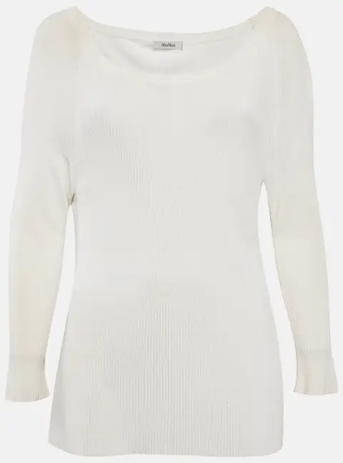Max Mara White Rib Knit Boat Neck Top XXL