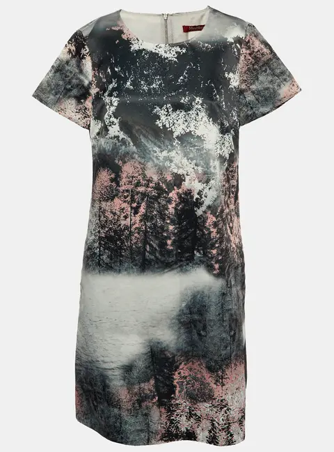 Max Mara Studio Grey Printed Satin Shift Dress M