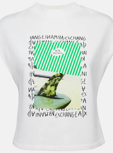 Max Mara White Printed Cotton Knit Crew Neck Crop Top XS