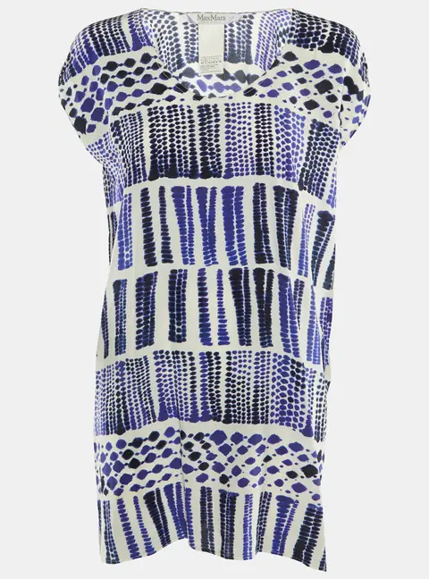 Max Mara Navy Blue & White Printed Silk Tunic S