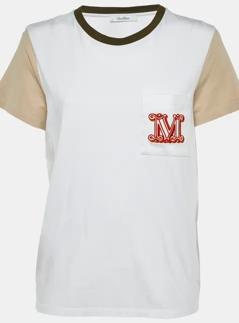 Max Mara White Cotton Logo Embroidered Crew Neck T-Shirt L