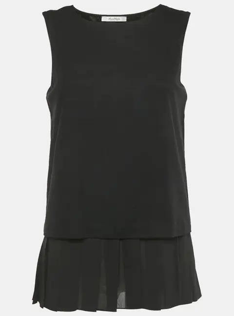 Max Mara Black Stretch Crepe and Pleated Chiffon Top S