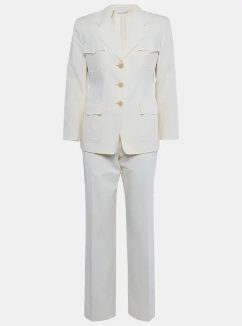 Max Mara Cream Cotton Blazer & Pants Suit S