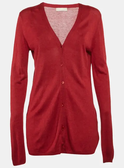 Max Mara Red Silk Blend Button Front Cardigan L