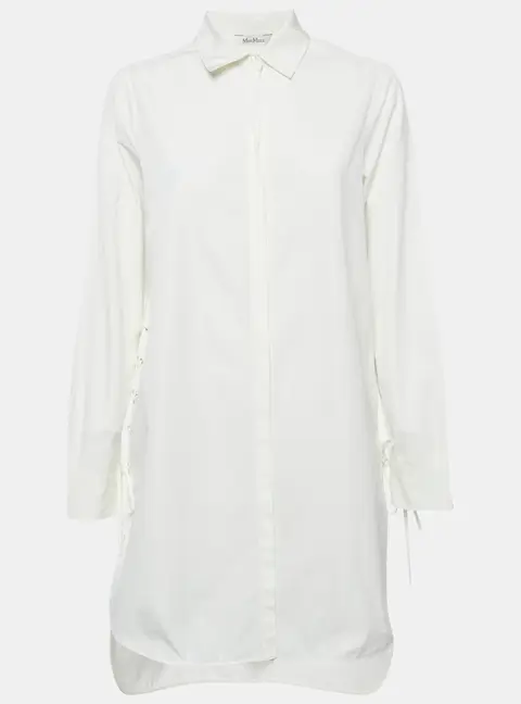 Max Mara White Cotton Lace-Up Shirt Dress S