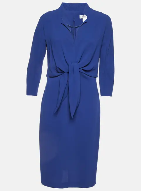 Max Mara Blue Crepe Tie-Up Detail Midi Dress M