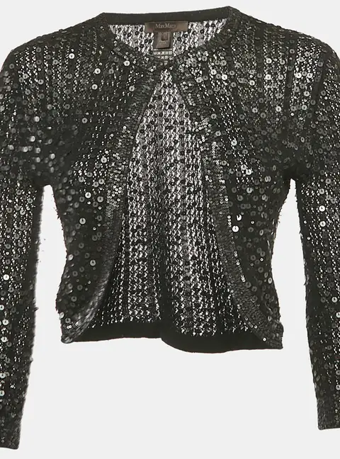 Max Mara Black Sequin Knit Cardigan S