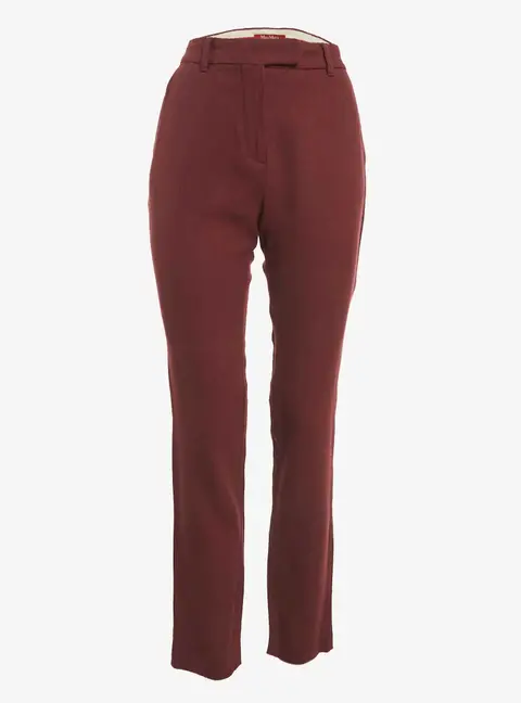 Max Mara Burgundy Wool Slim Fit Trousers S