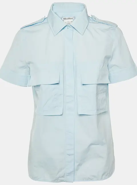 Max Mara Blue Cotton Short Sleeve Shirt M