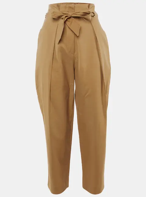 Max Mara Khaki Cotton Paper Bag Waist Trousers M