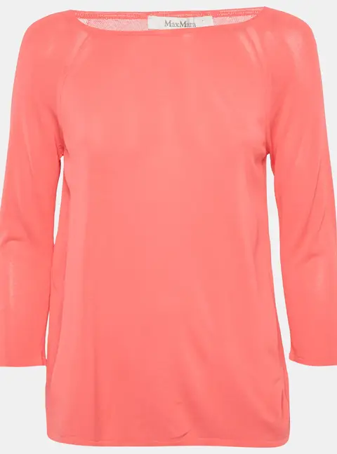 Max Mara Coral Pink Knit Quarter Sleeve Jumper M