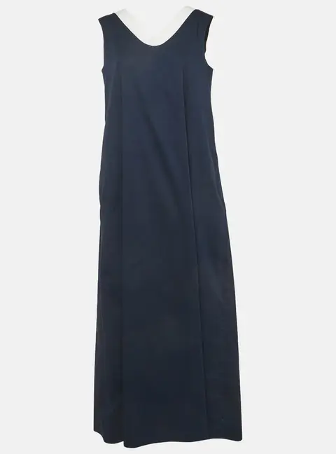 'S Max Mara Navy Blue/White Cotton Sleeveless Maxi Dress L