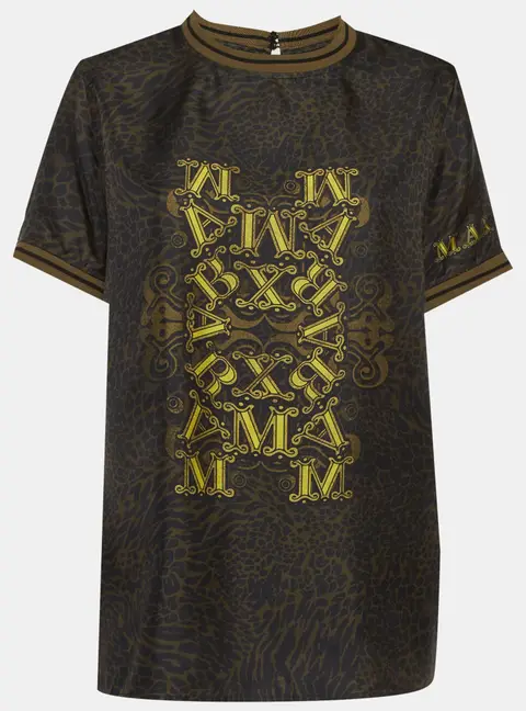 Max Mara Black/Green Leopard Print Silk Top L