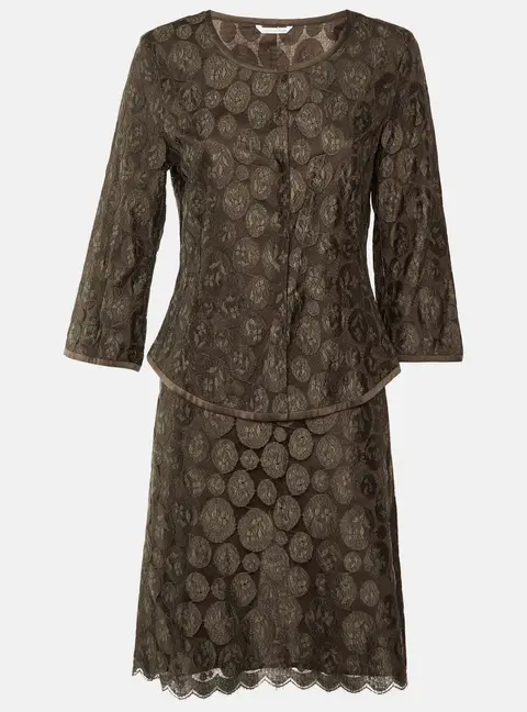 Max Mara Brown Lace Button Front Top & Skirt M