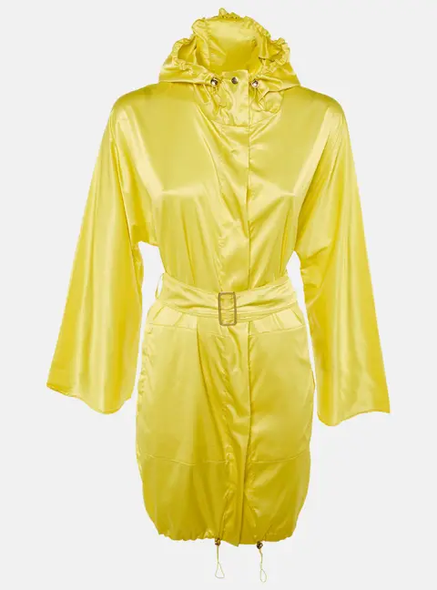 Max Mara City Yellow Stretch Satin Hooded Belted Coat S