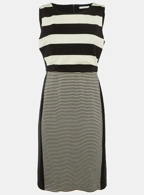 Max Mara Black /White Striped Cotton Knit Midi Dress M