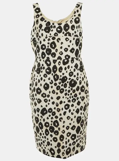 Max Mara Beige /Black Animal Print Cotton Blend Midi Dress XL