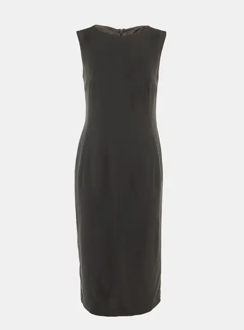 Max Mara Charcoal Grey Crepe Sleeveless Midi Dress M