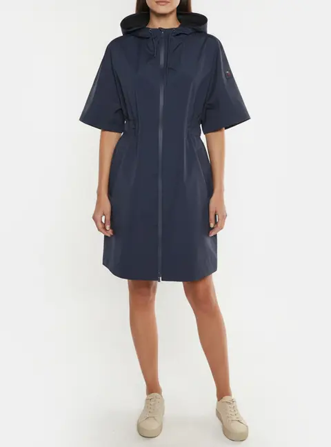 Max Mara Leisure Navy Blue Logo Detail Synthetic Hooded Eles Cape One Size