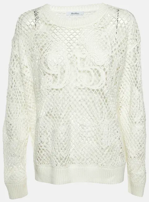 Max Mara White 1951 Open Knit Farea Sweater M
