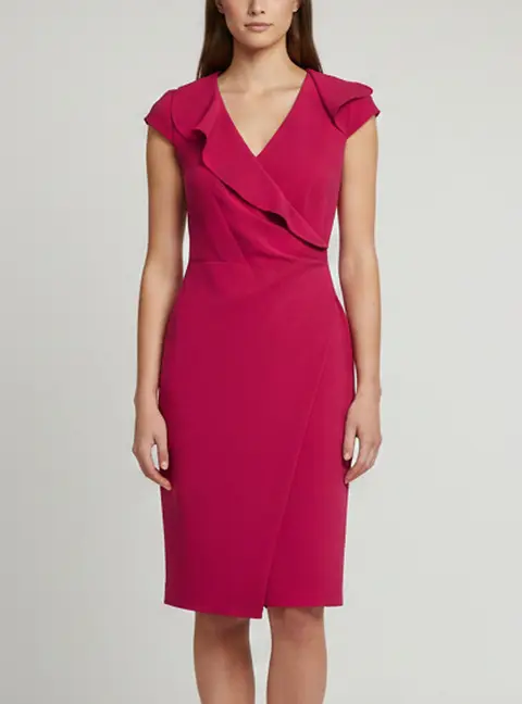 Max Mara Pink Wool Blend Ruffle Pencil Midi Dress S