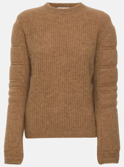 Max Mara Brown Wool Blend Smirne Padded Sleeve Sweater M