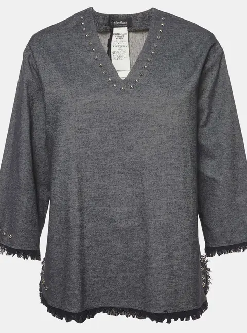 Max Mara Blue Denim Embellished Long Sleeve Top S