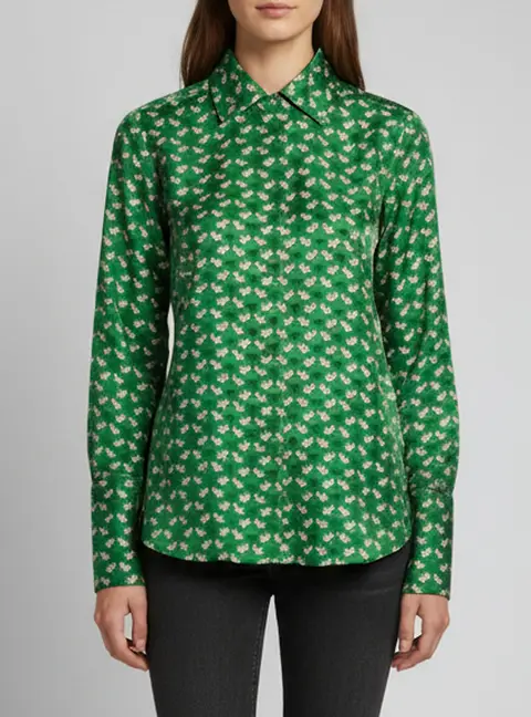 Max Mara Sfilata Green Printed Silk Button Front Shirt M