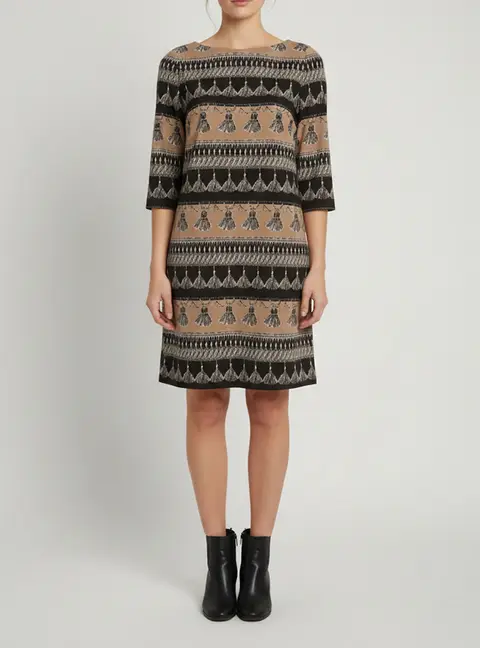 Weekend Max Mara Brown Striped Tassel Print Crepe Shift Dress M