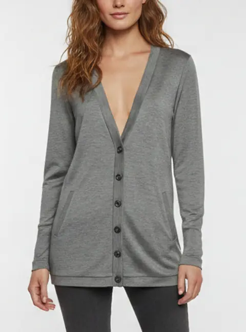 Max Mara Grey Silk Blend Long Sleeve Cardigan L