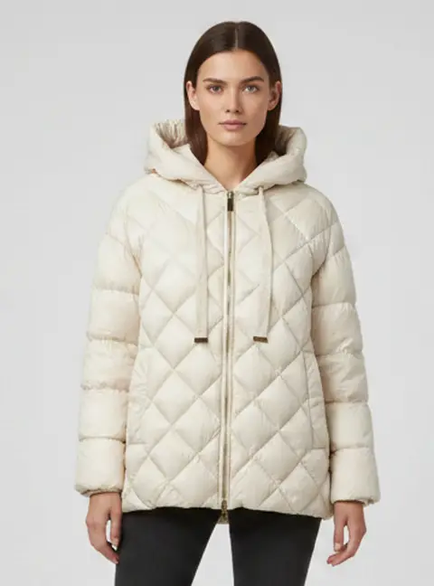 Max Mara Off White Nylon Zip Up Quilted Down Jacket M