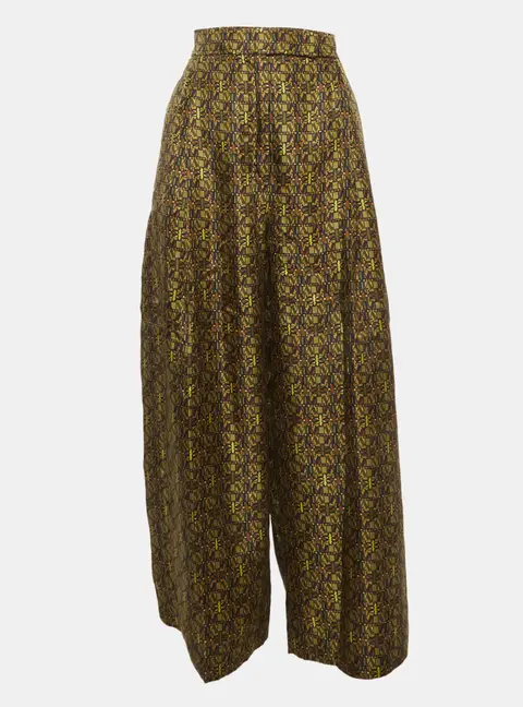 Max Mara Green All Over Print Silk Side Slit Moxa Pants M