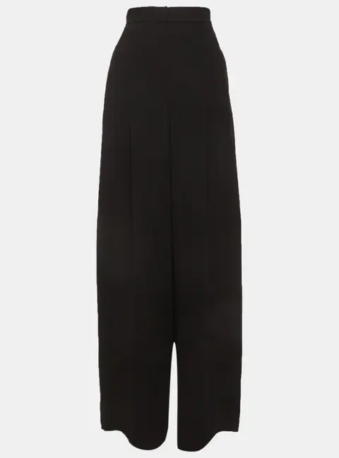 Max Mara Black Crepe Pleated Wide-Leg Pants S