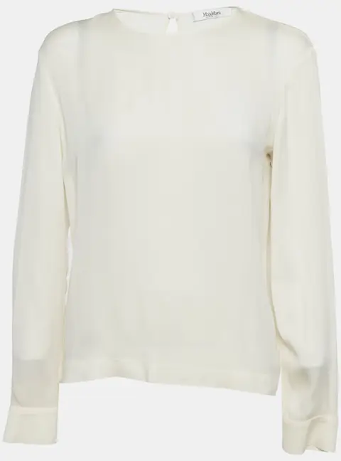 Max Mara Cream Jersey and Silk Long Sleeve Top M
