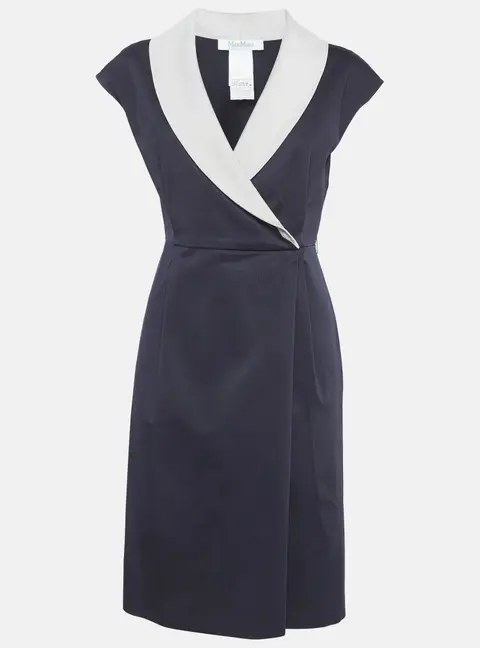 Max Mara Navy Blue Cotton Midi Dress S