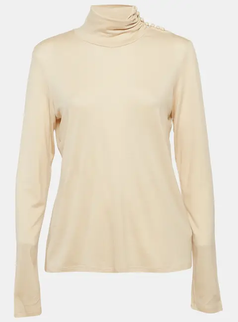 Max Mara Beige Jersey Turtleneck Top XL