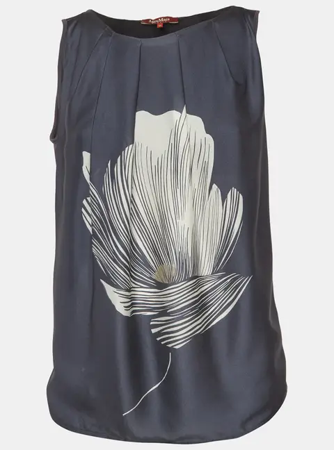 Max Mara Navy Blue Floral Print Silk Sleeveless Top M