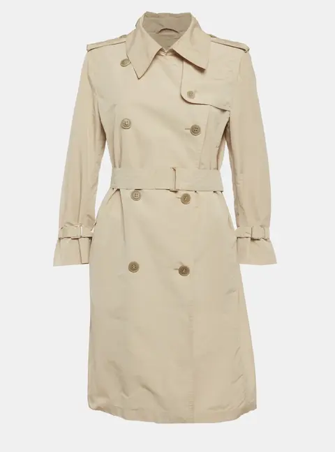 Max Mara Beige Synthetic Double Breasted Trench Coat L