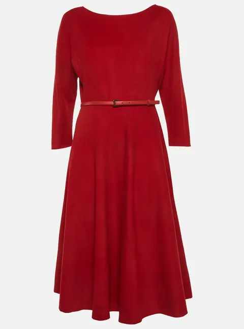 Max Mara Red Camel Wool Flared Midi Dress L