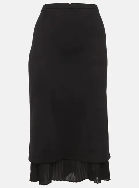 Max Mara Black Plisse Trim Jersey Pencil Skirt L