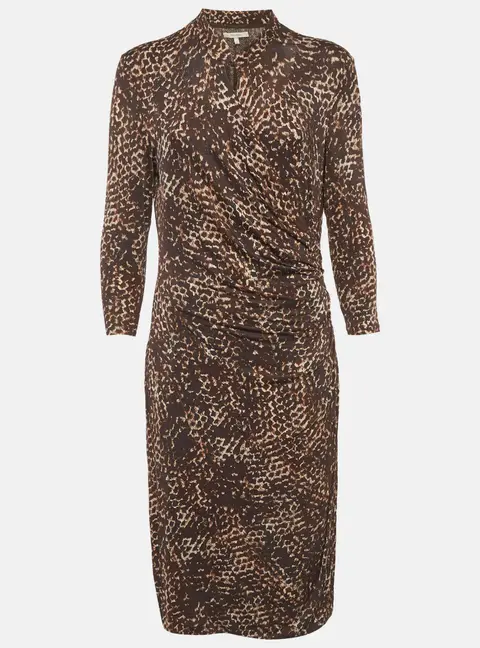 Max Mara Brown Animal Print Jersey Draped Mini Dress M