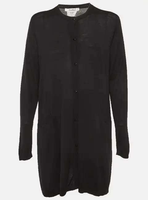 Max Mara Black Wool Knitted Long Cardigan XL