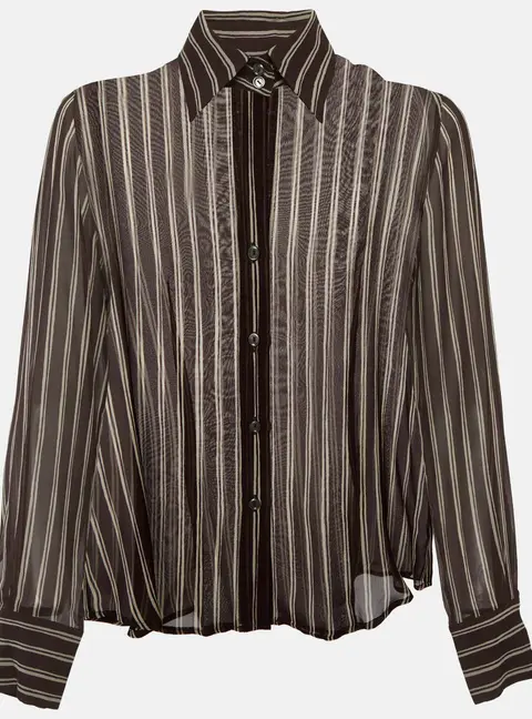 Max Mara Brown Striped Silk Sheer Shirt S