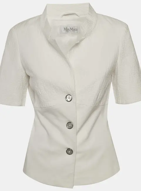Max Mara Off White Cotton Knit Short Sleeve Jacket M
