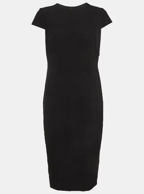 Max Mara Black Wool and Satin Trim Shift Midi Dress L