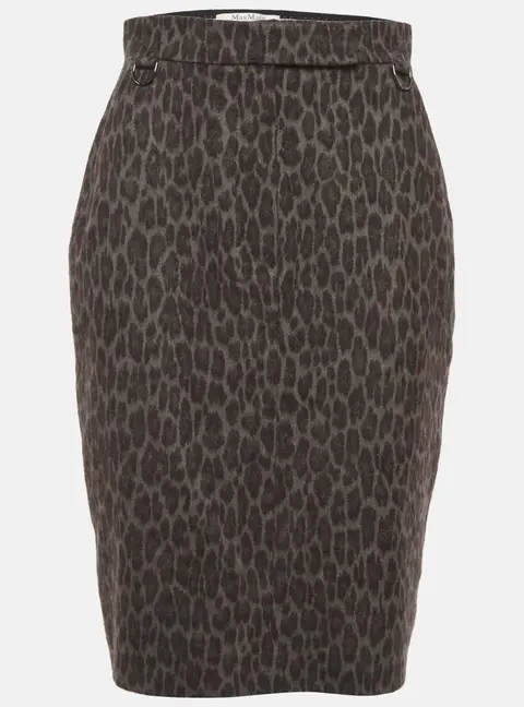 Max Mara Grey/Black Leopard Print Wool Blend Pencil Skirt M