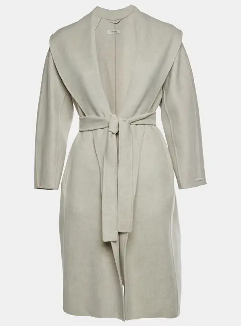 S Max Mara White Wool Shawl Collar Belted Messi Coat XS